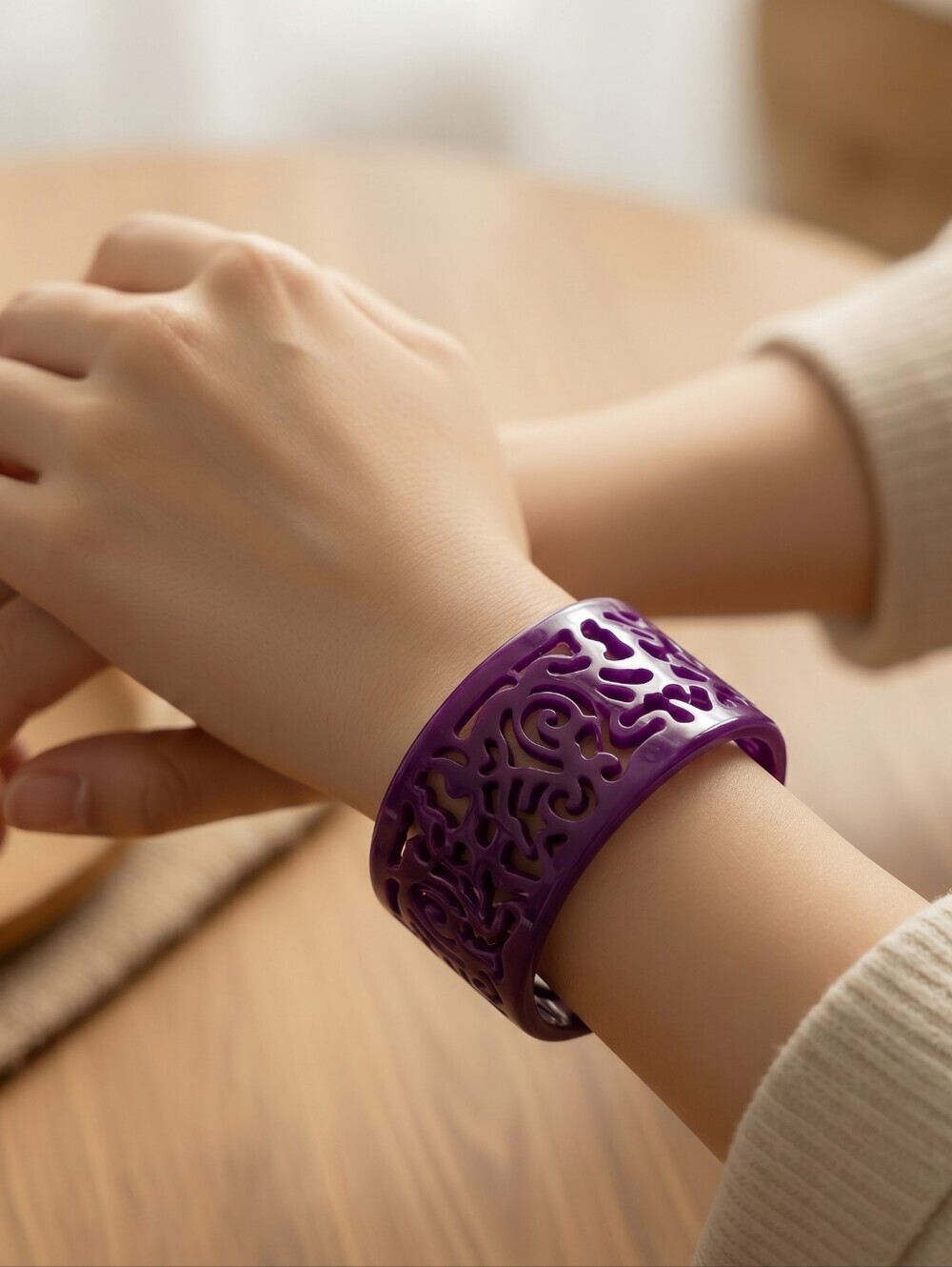 Retro Y2K Vibrant Purple Cutout Cuff Bracelet Oversized Whimsy Statement Bangle